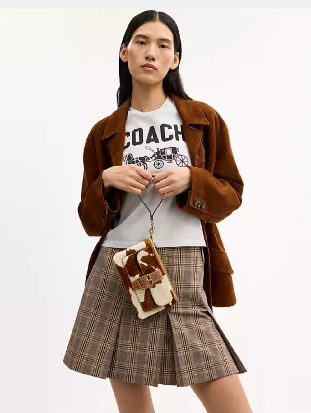 COACH Large Cow Print Buckle Flap Detail Wristlet, Haircalf W/Gold Hardware, NEW - Picture 2 of 7